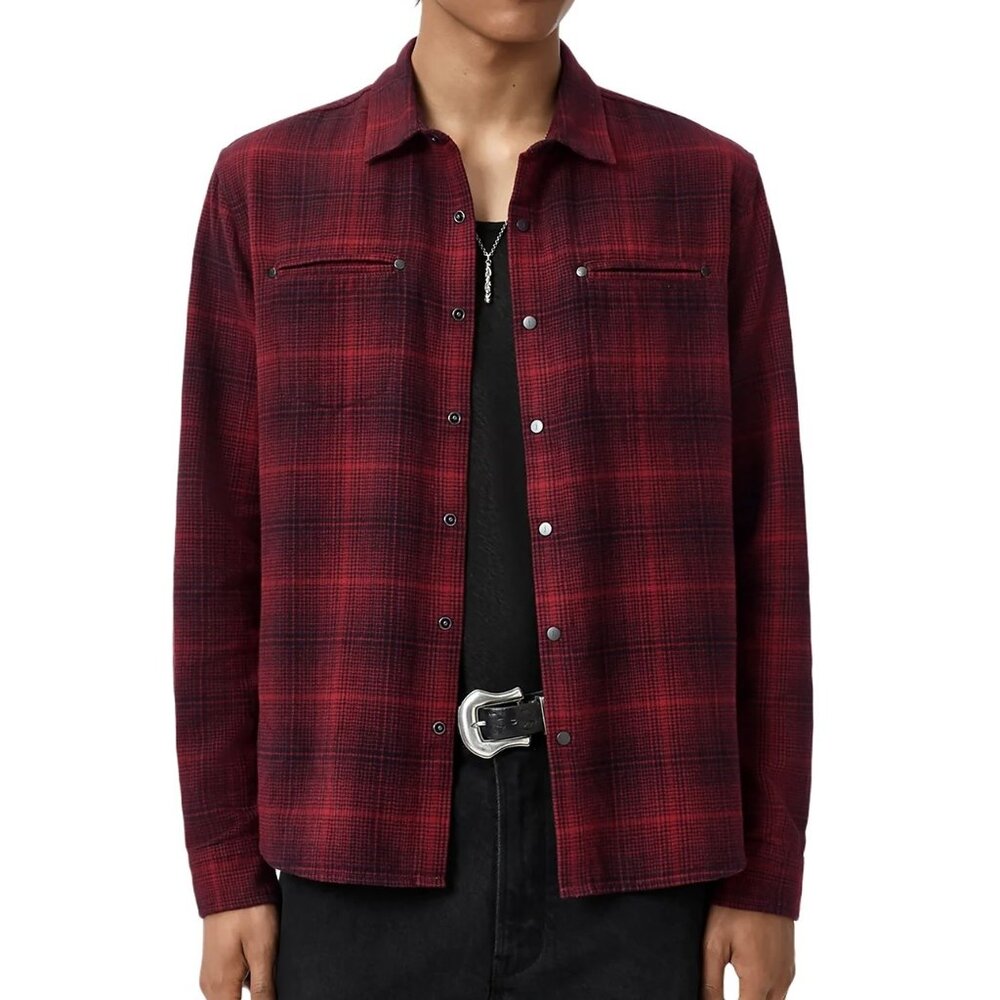 John Varvatos Collection Mens Size XL Pomegranate Plaid Cotton Overshirt NWT 248